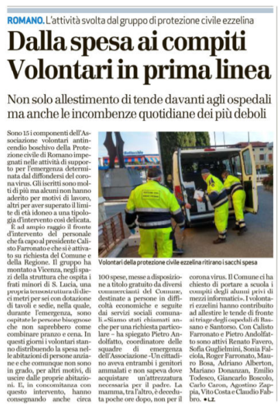 Giornale di Vicenza del 14 Aprile 2020